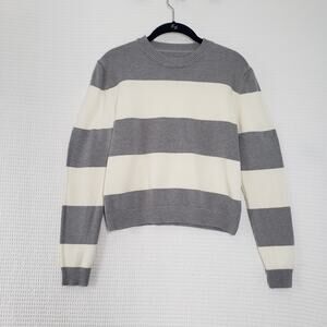 Unbranded Striped Sweater Womens Small Gray Color-Block Pullover Knit Round Neck